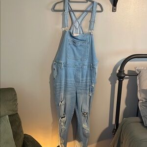 Celebrity Pink Light Blue Distressed Women Jeans Overalls